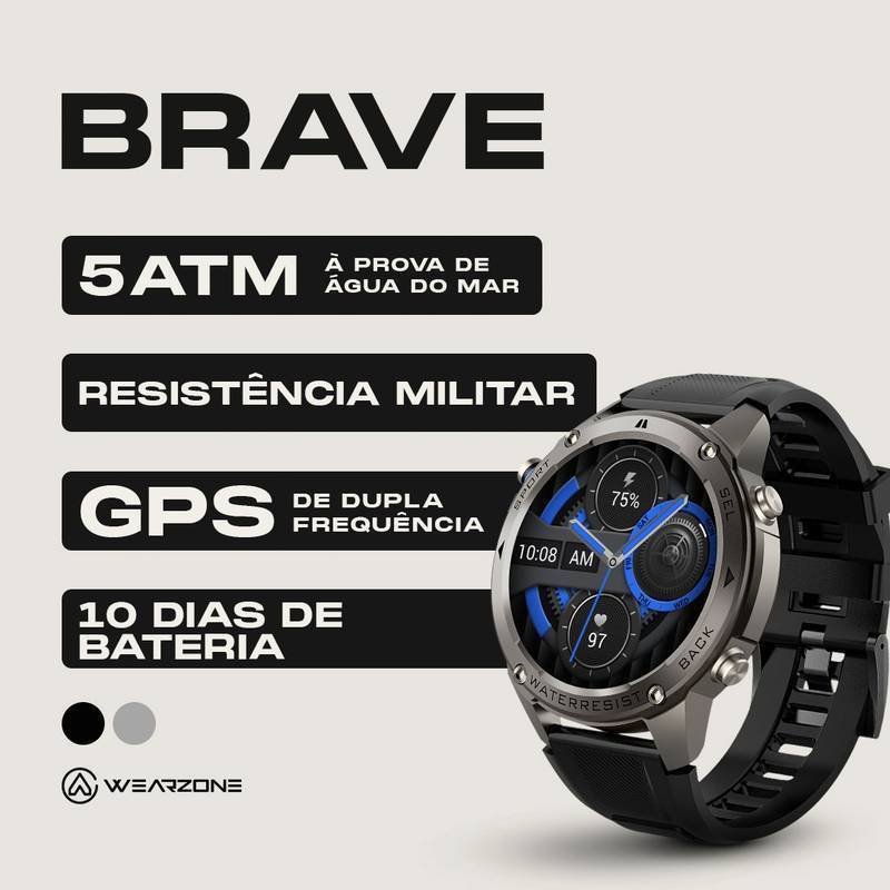 WEARZONE BRAVE | A PROVA D'ÁGUA 5ATM | GPS DUPLA FREQUÊNICA | RESISTÊNCIA MILITAR
