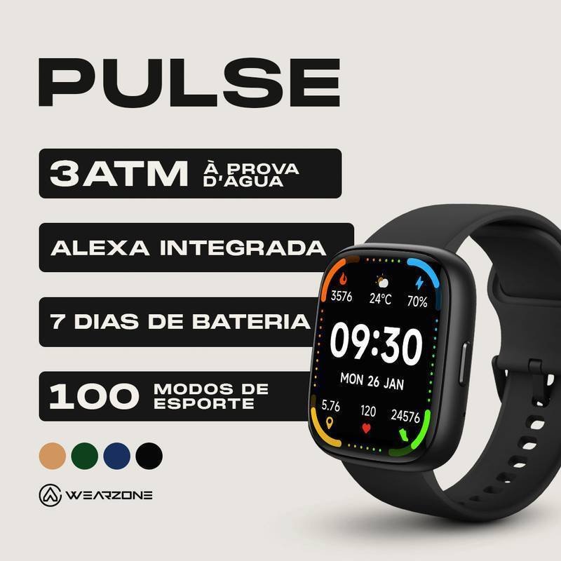 WEARZONE PULSE | SMARTWATCH ESPORTIVO | A PROVA D'ÁGUA, ALEXA INTEGRADA ATÉ 7 DIAS DE BATERIA